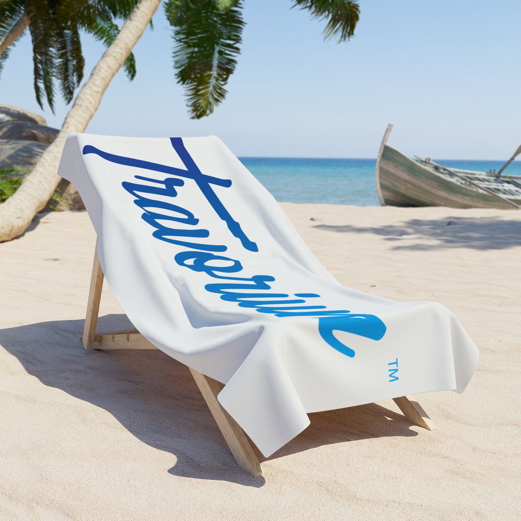 Travortium Script Beach Towel — Coastal Logo Towel for Pool & Vacation