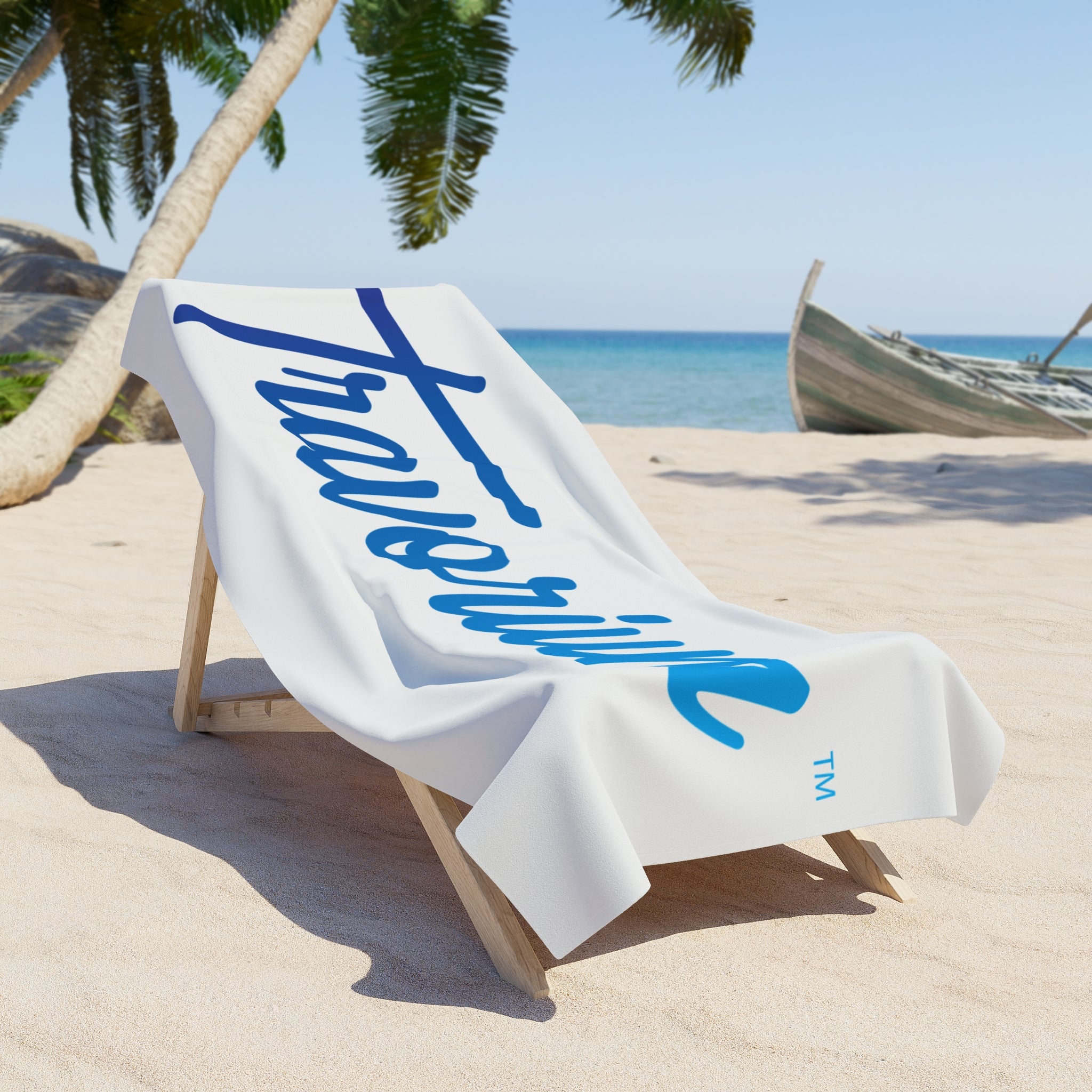 Travortium Script Beach Towel — Coastal Logo Towel for Pool & Vacation