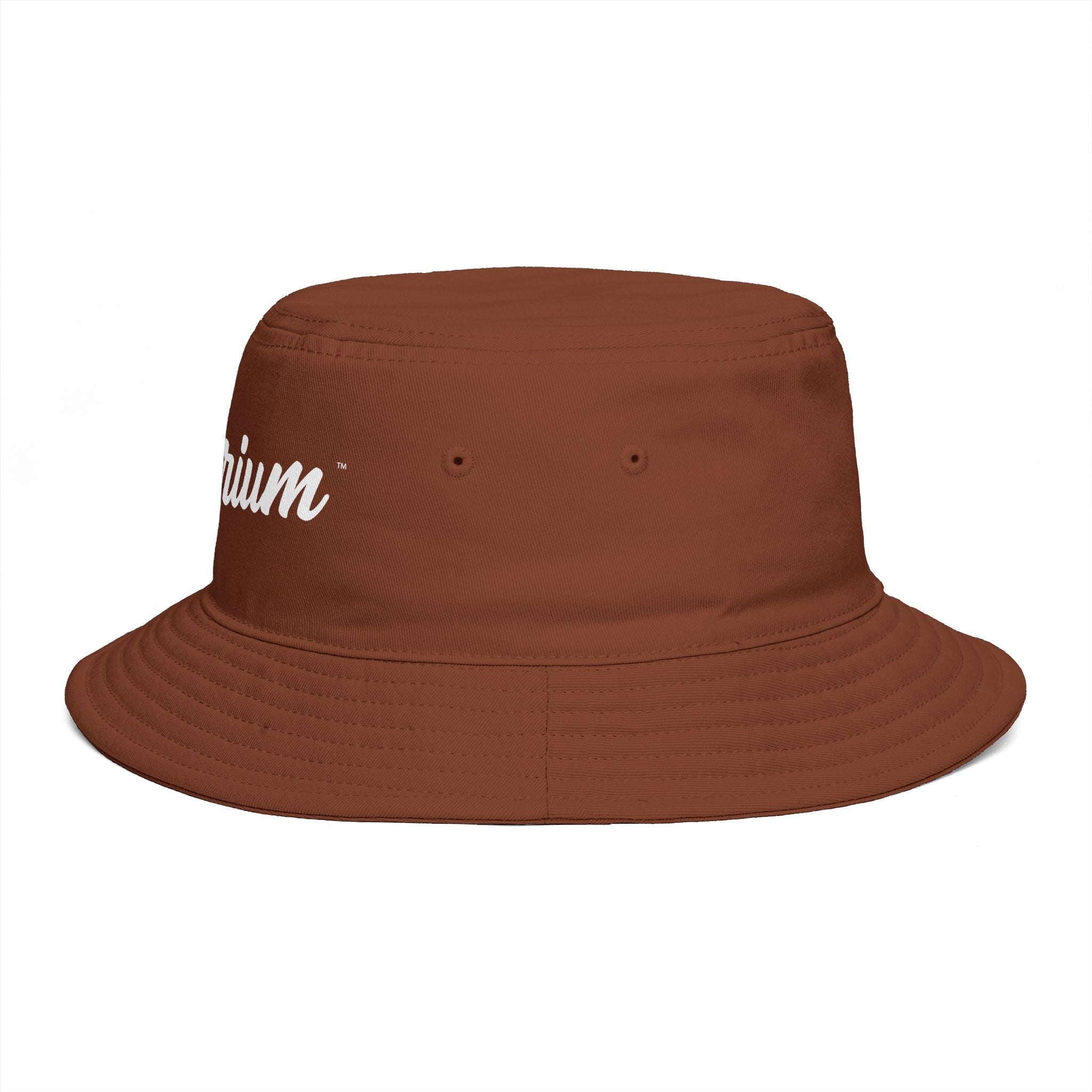 Travorium Script Brown Bucket Hat — Casual Travel & Streetwear Cap