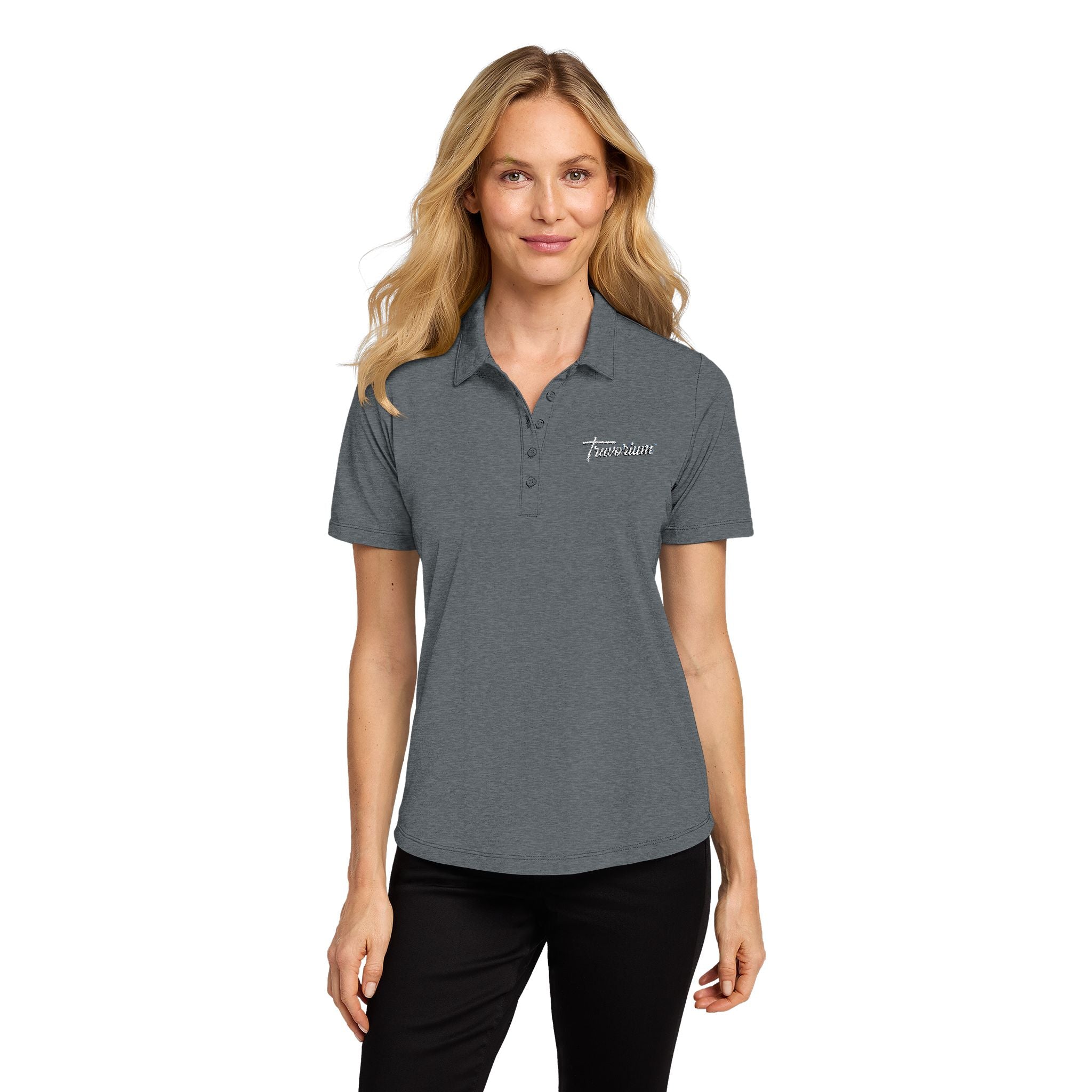 Ladies Floral Script Polo Shirt — Embroidered 'Tomorrow' Chest Logo