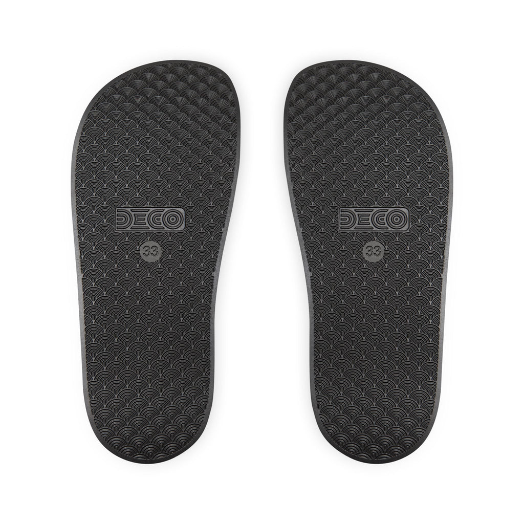 Youth Slide Sandals — Custom Removable Strap Slides (White, Script Logo)