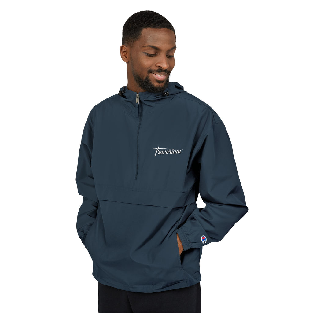 Light Blue Packable Anorak Jacket — Champion Logo Windbreaker