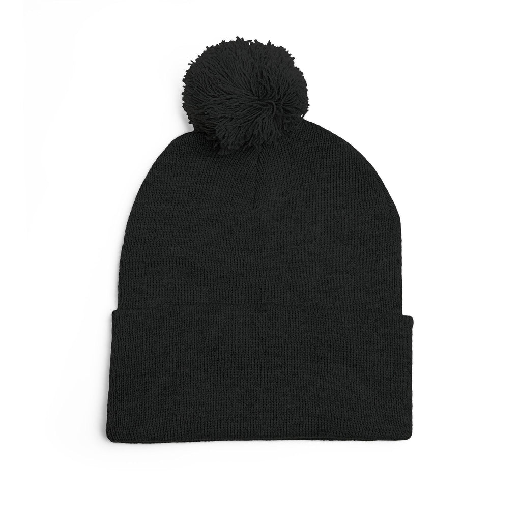 Pom-Pom Knit Cap — Embroidered 'Travorium' Winter Beanie