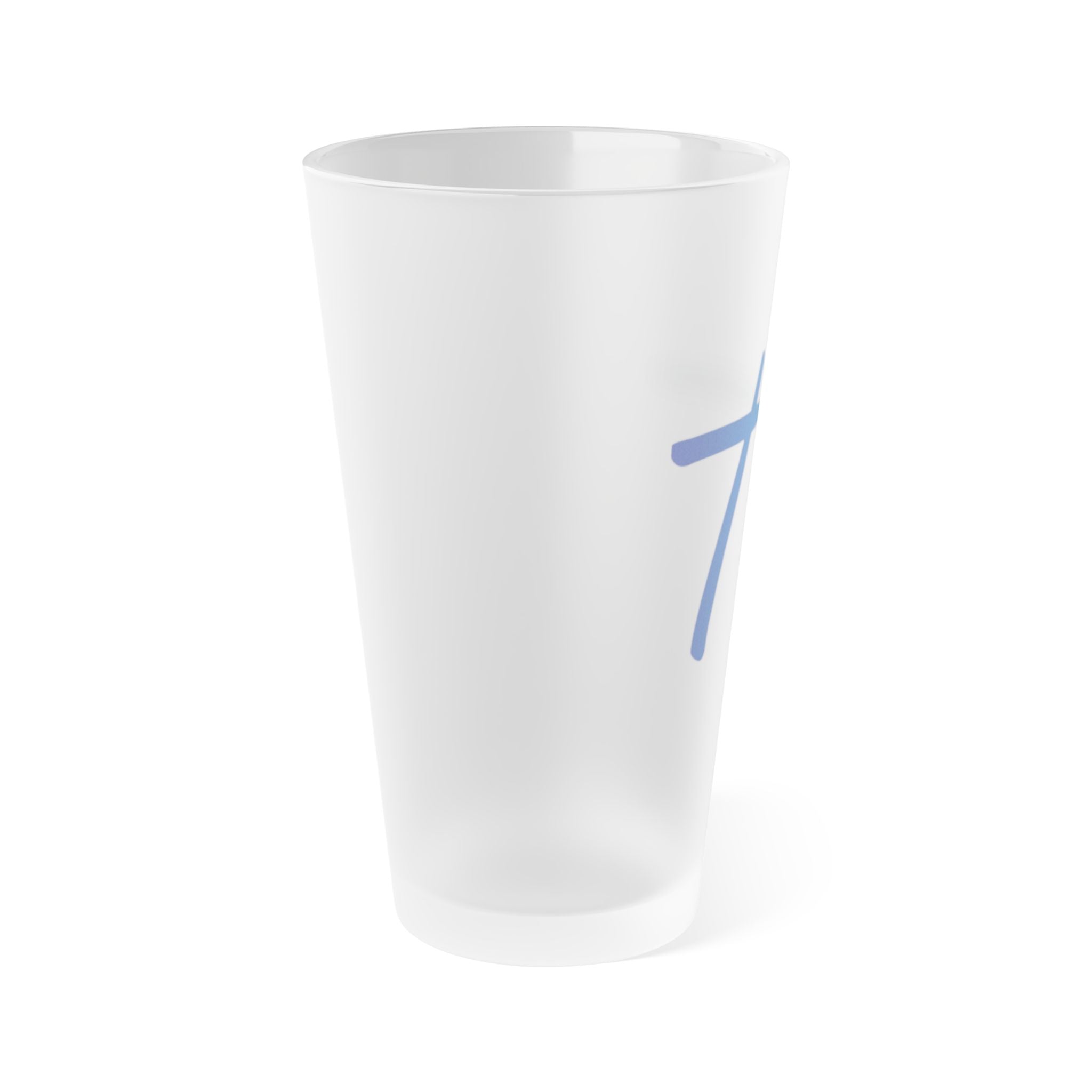 Frosted Pint Glass – Minimal Blue Cross 16oz