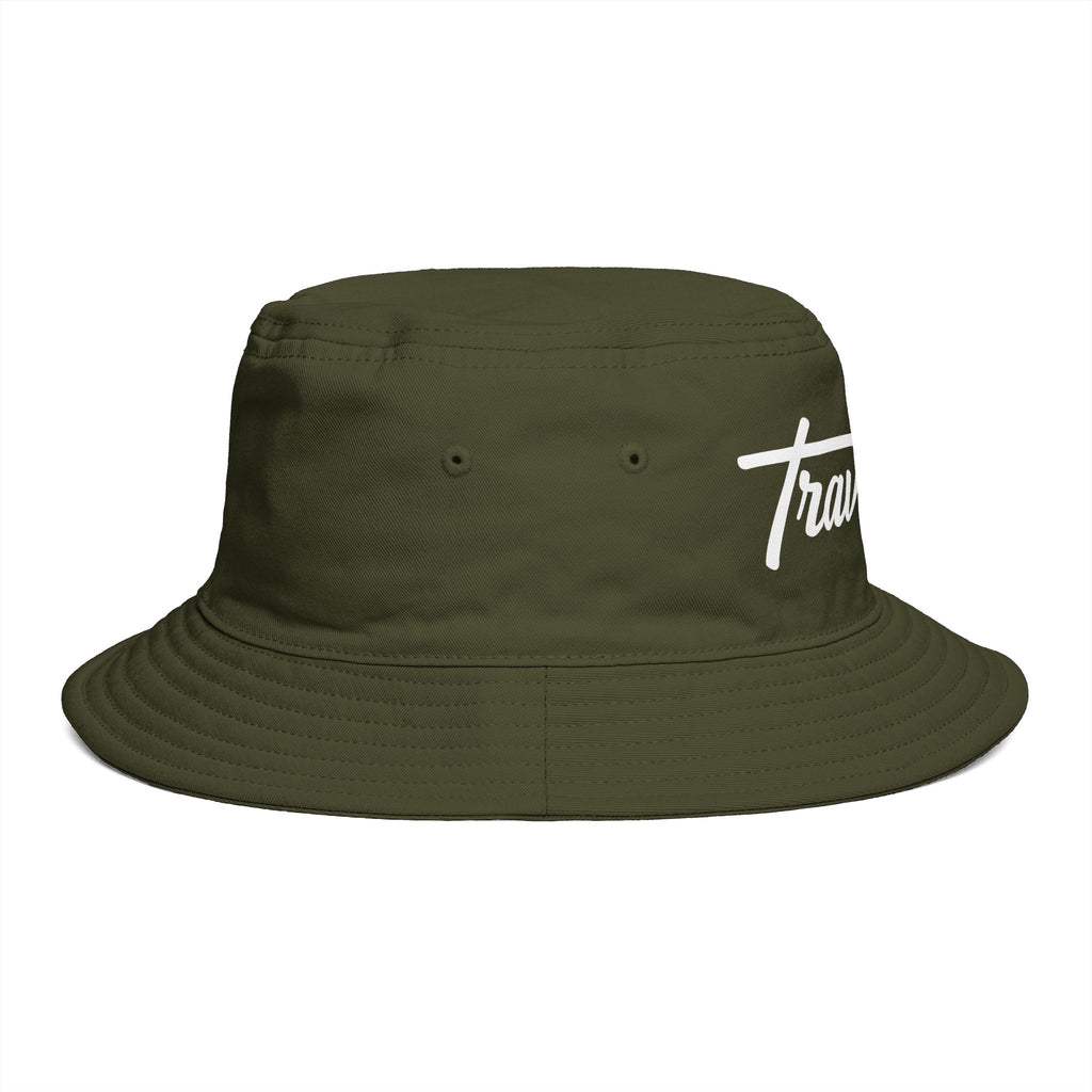 Travorium Script Brown Bucket Hat — Casual Travel & Streetwear Cap