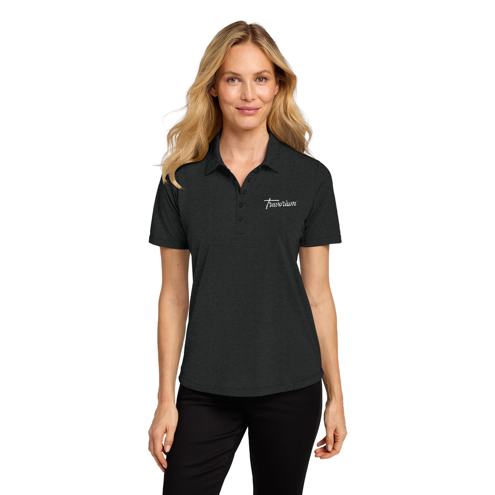 Ladies Floral Script Polo Shirt — Embroidered 'Tomorrow' Chest Logo