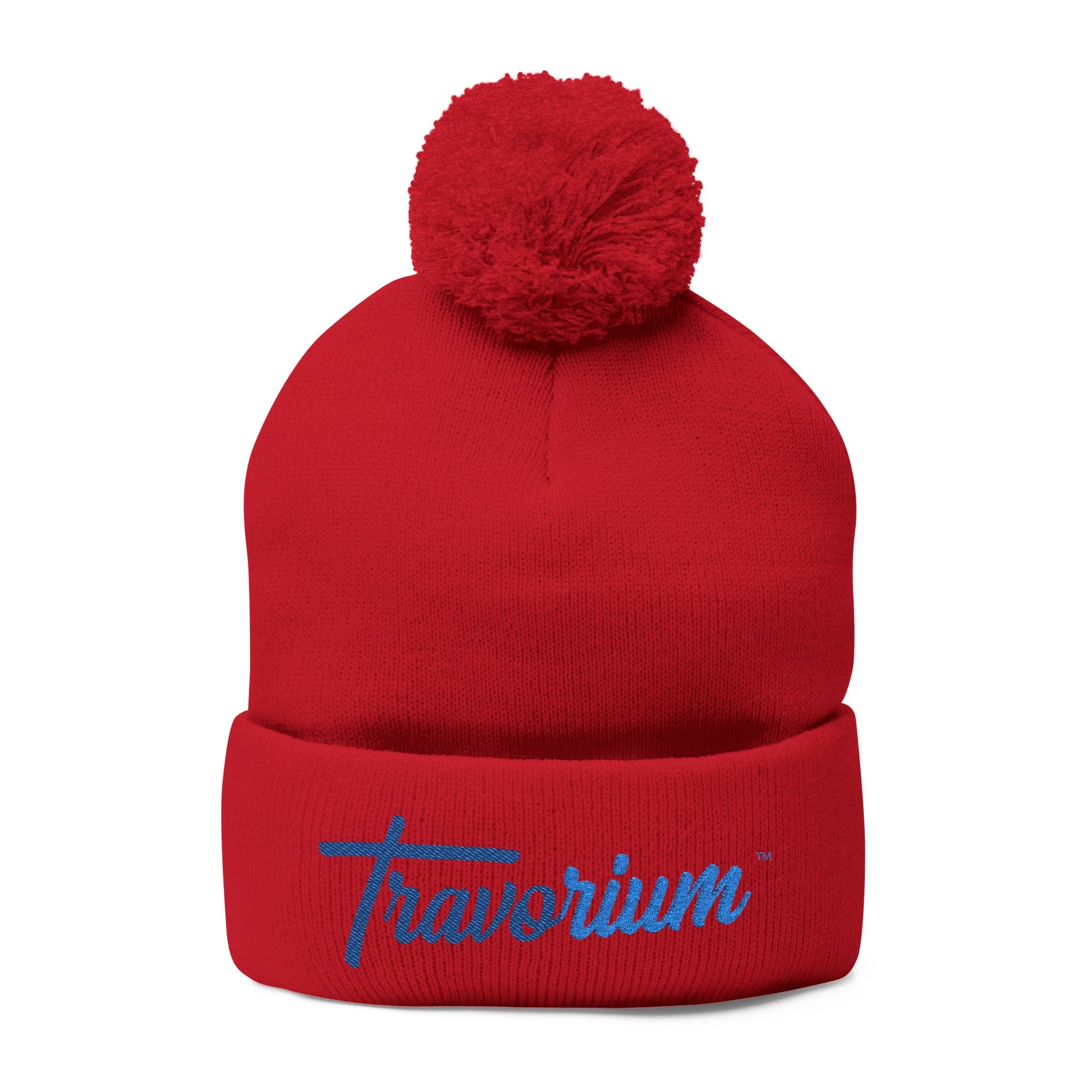 Travorium Embroidered Pom-Pom Beanie