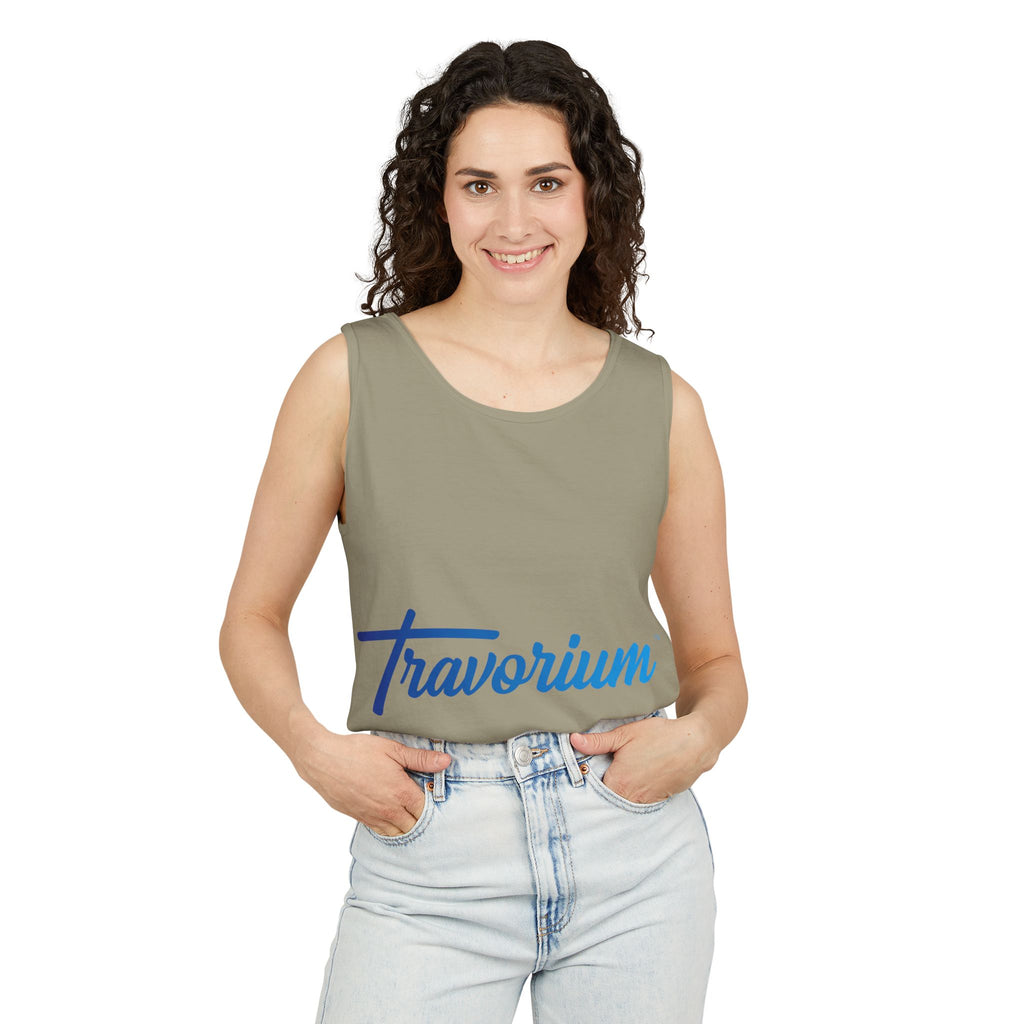 Travorium Script Logo Tank Top — Travel Lifestyle Graphic Tank