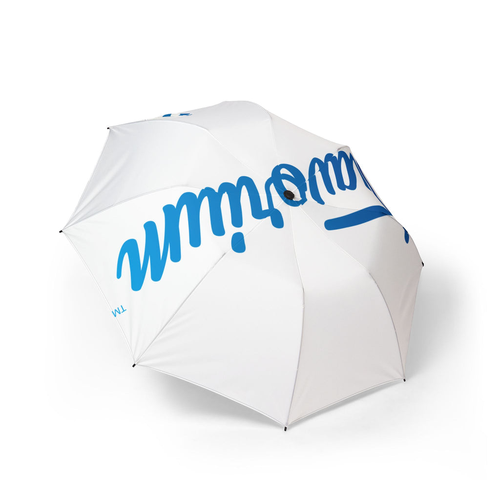 Collapsible Umbrella with Blue Script Logo — Semi-Automatic Foldable Rain Umbrella