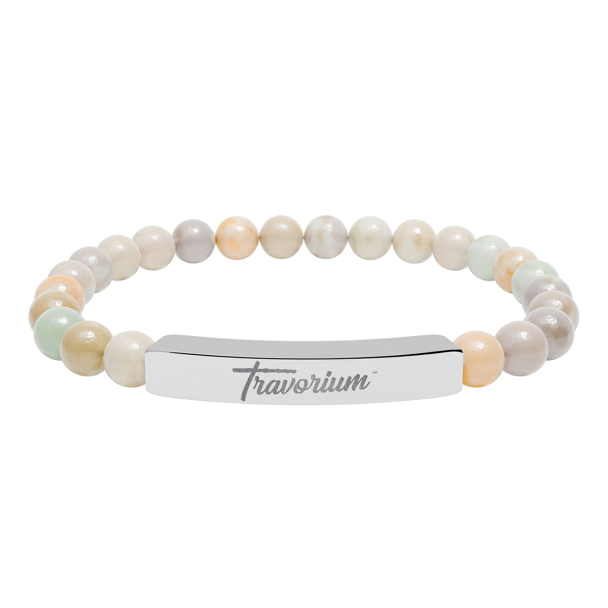 Engravable Natural Stone Bead Bracelet with Polished Bar