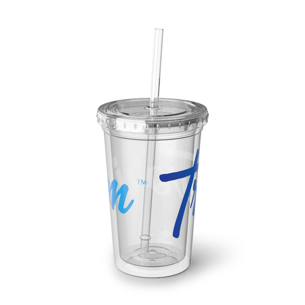 Suave Acrylic Cup — Blue Script Travel Tumbler with Straw