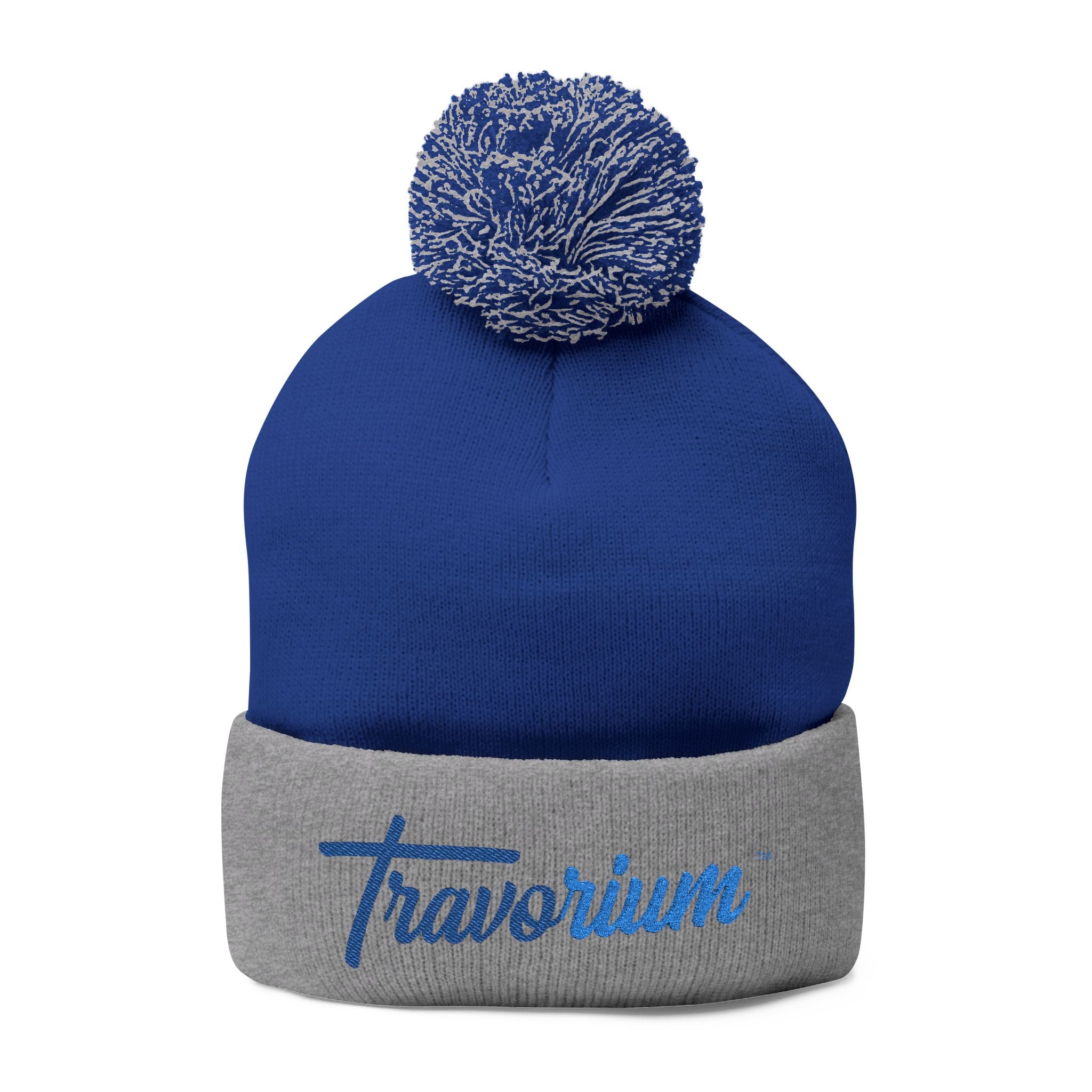 Travorium Embroidered Pom-Pom Beanie