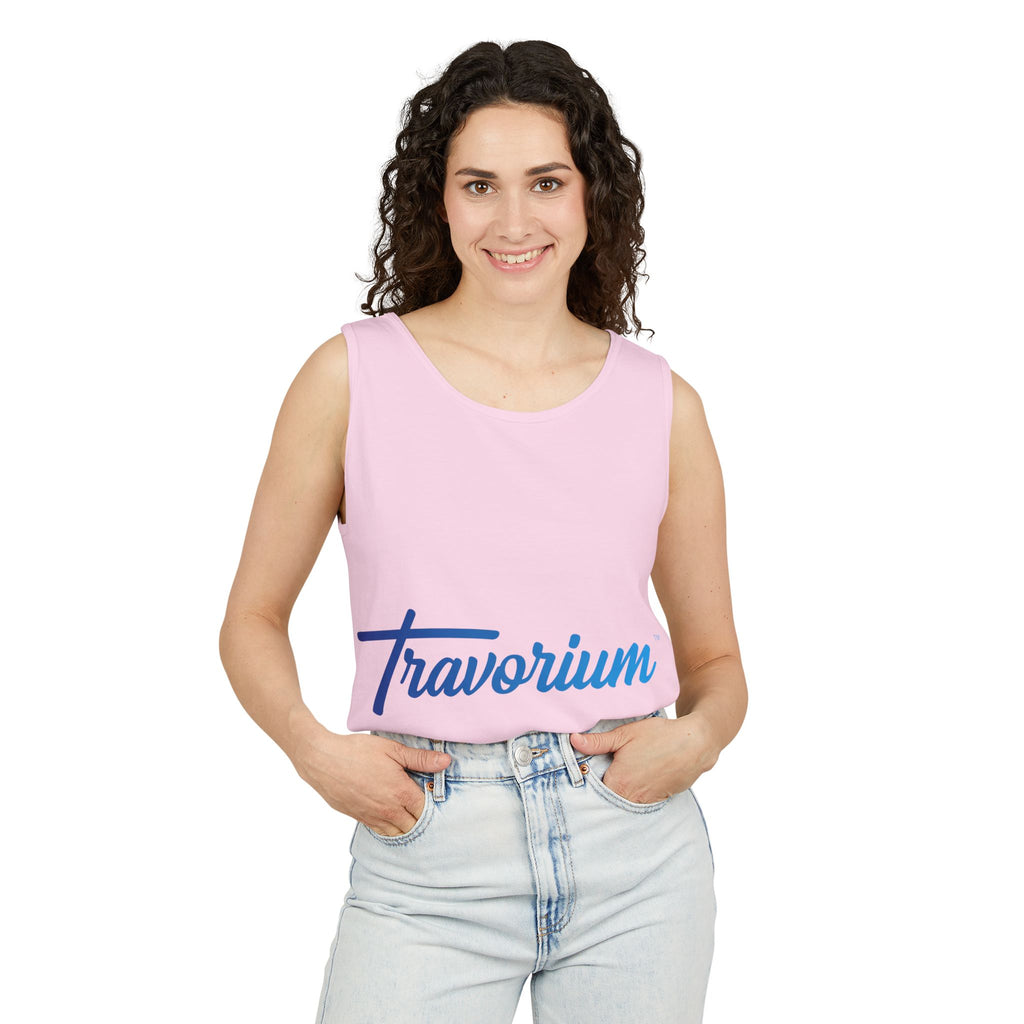 Travorium Script Logo Tank Top — Travel Lifestyle Graphic Tank