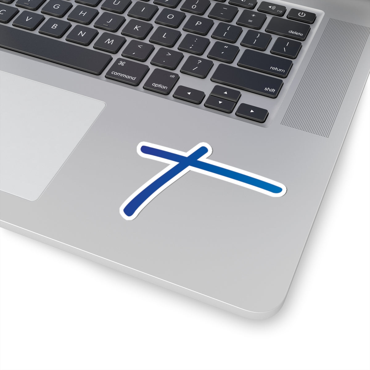 Blue Minimal Cross Sticker — Kiss-Cut Vinyl Decal for Laptop, Water Bottle & Gear