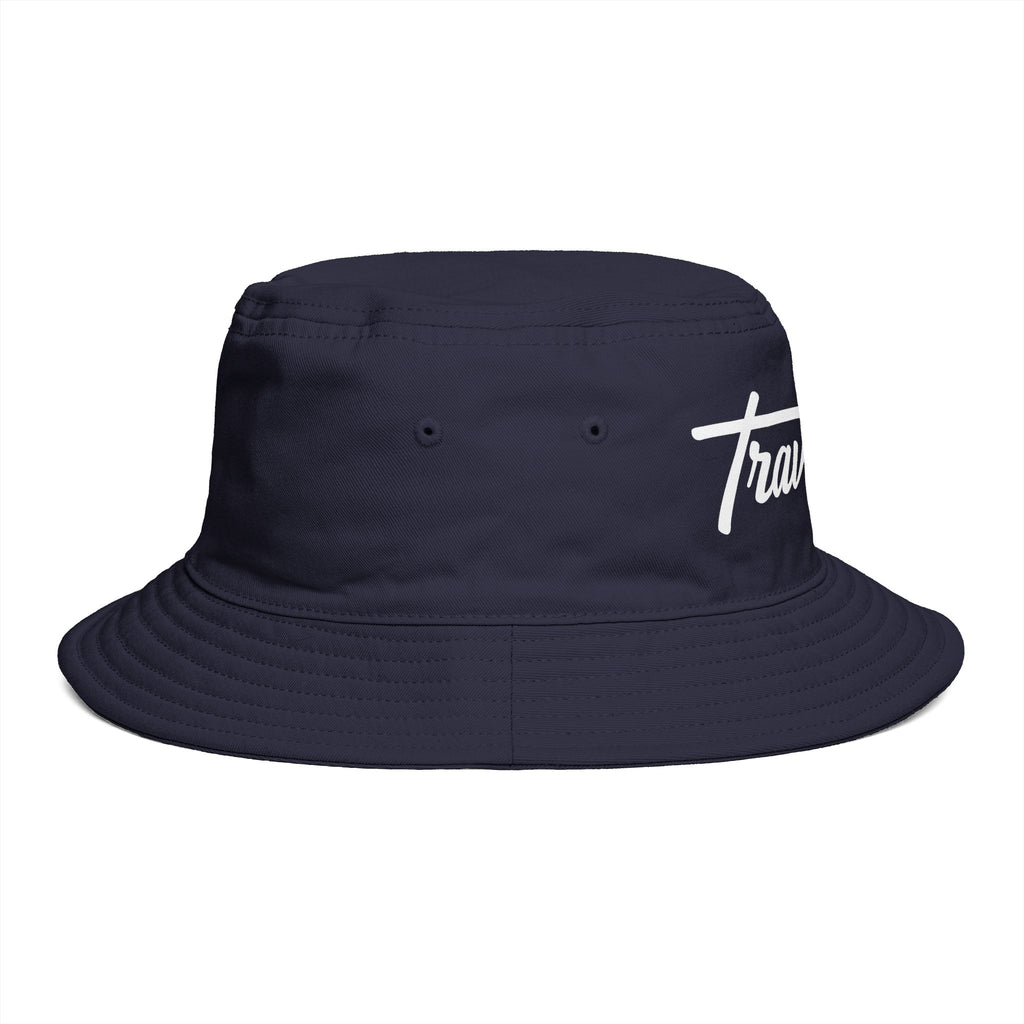 Travorium Script Brown Bucket Hat — Casual Travel & Streetwear Cap