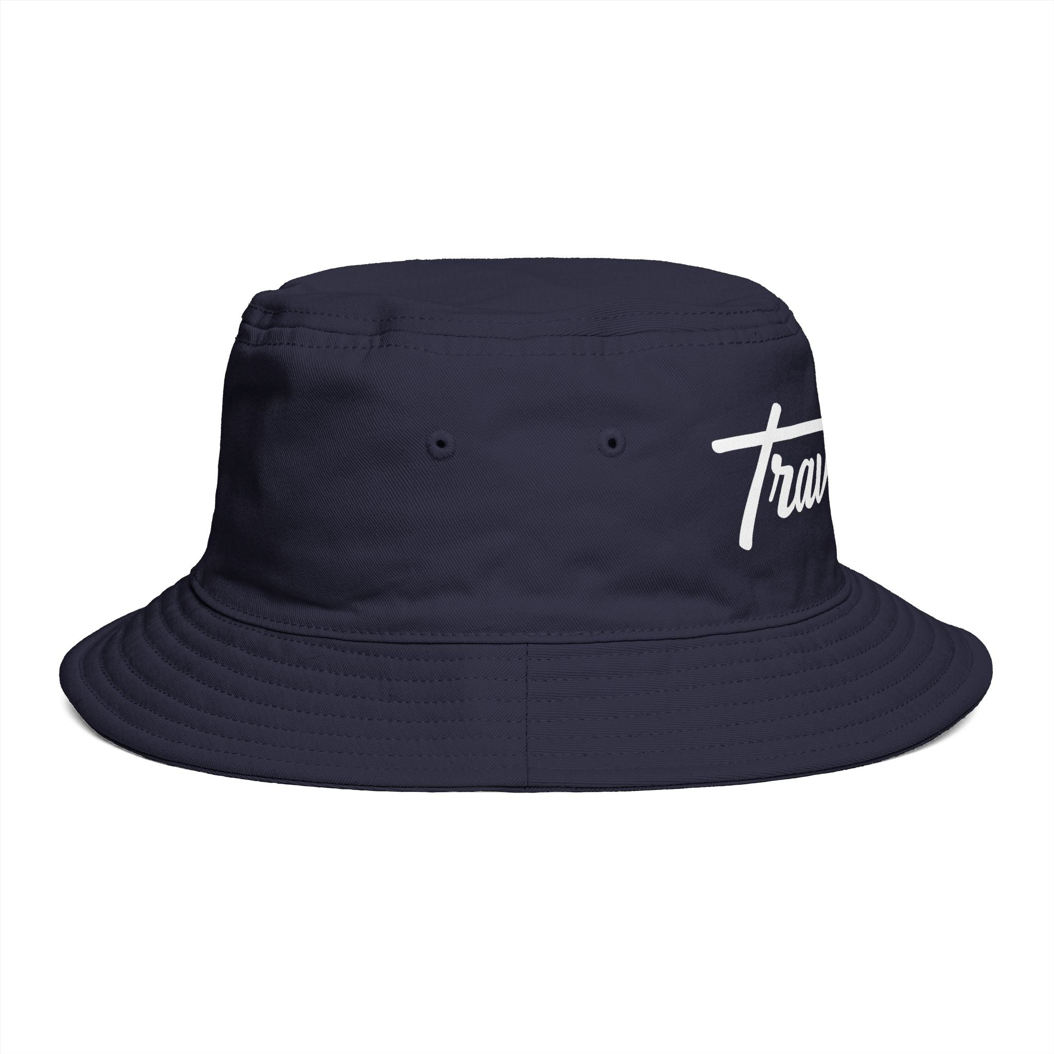 Travorium Script Brown Bucket Hat — Casual Travel & Streetwear Cap