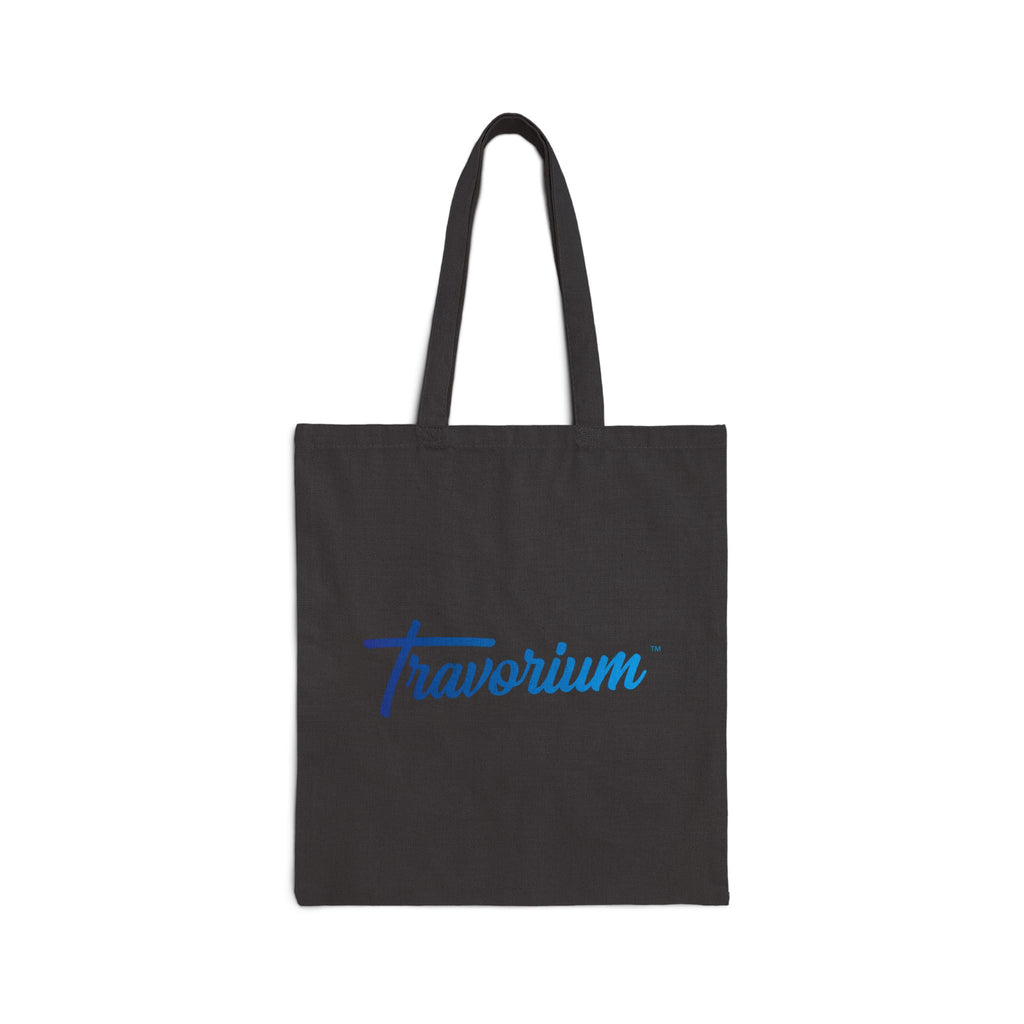 Canvas Tote Bag — Minimal Blue 'Travorium' Script Logo