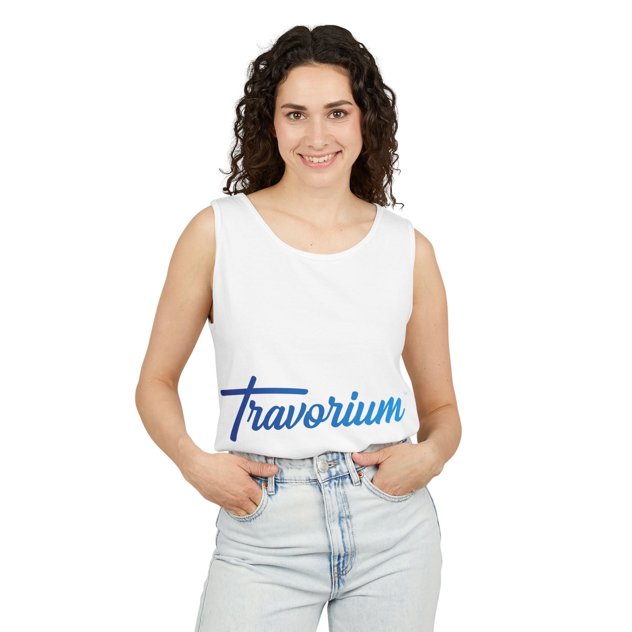 Travorium Script Logo Tank Top — Travel Lifestyle Graphic Tank