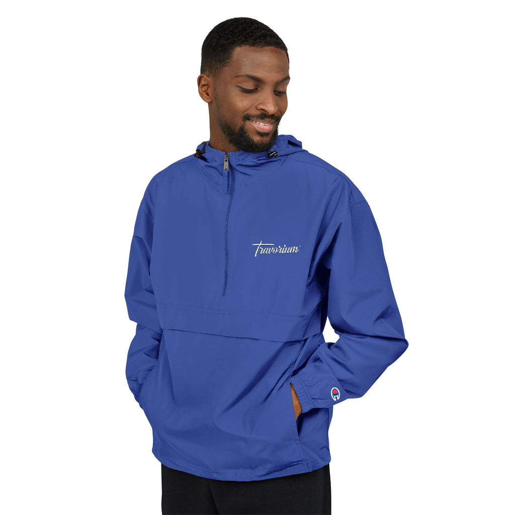 Light Blue Packable Anorak Jacket — Champion Logo Windbreaker