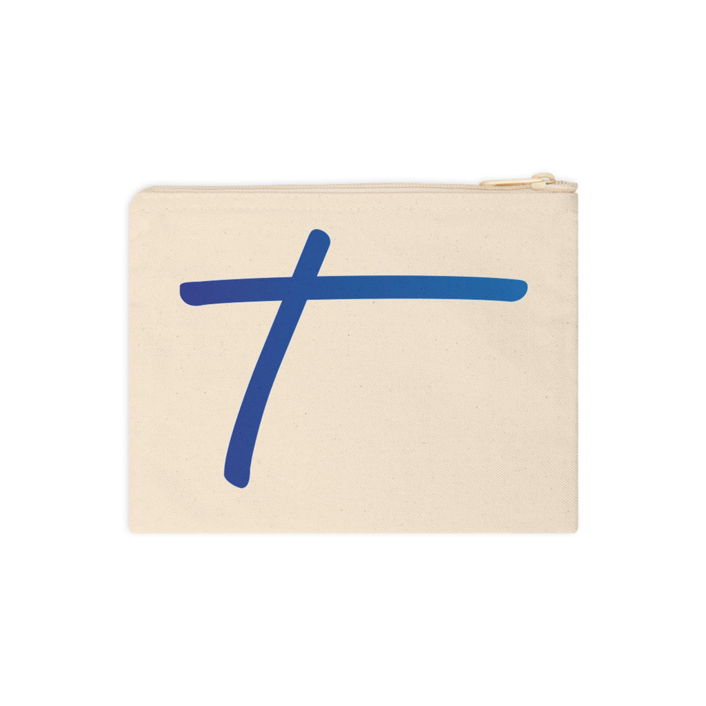 Canvas Zipper Pouch with Blue Brushstroke Cross — Minimalist Accessory Bag