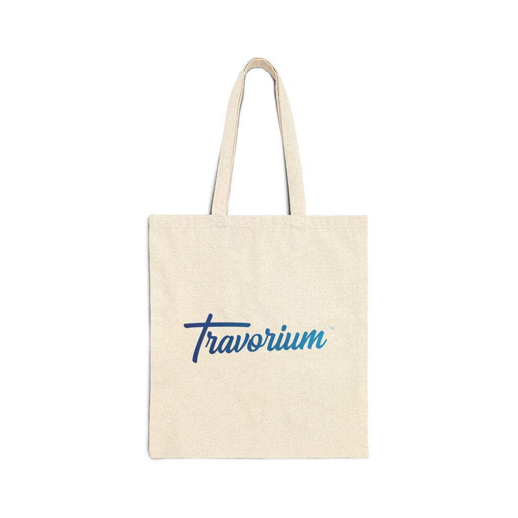 Canvas Tote Bag — Minimal Blue 'Travorium' Script Logo
