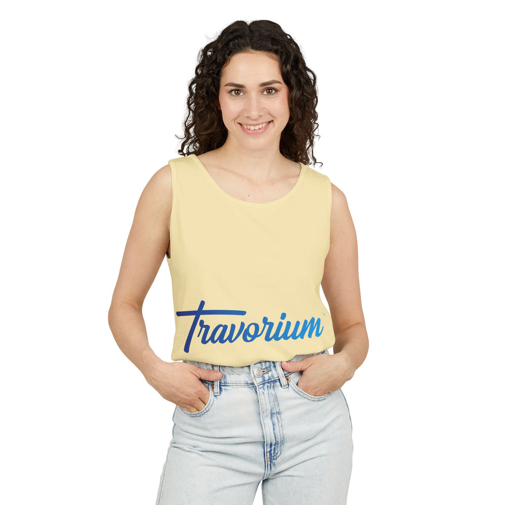 Travorium Script Logo Tank Top — Travel Lifestyle Graphic Tank