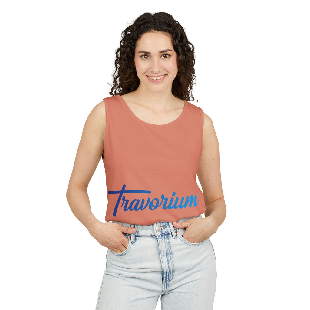 Travorium Script Logo Tank Top — Travel Lifestyle Graphic Tank