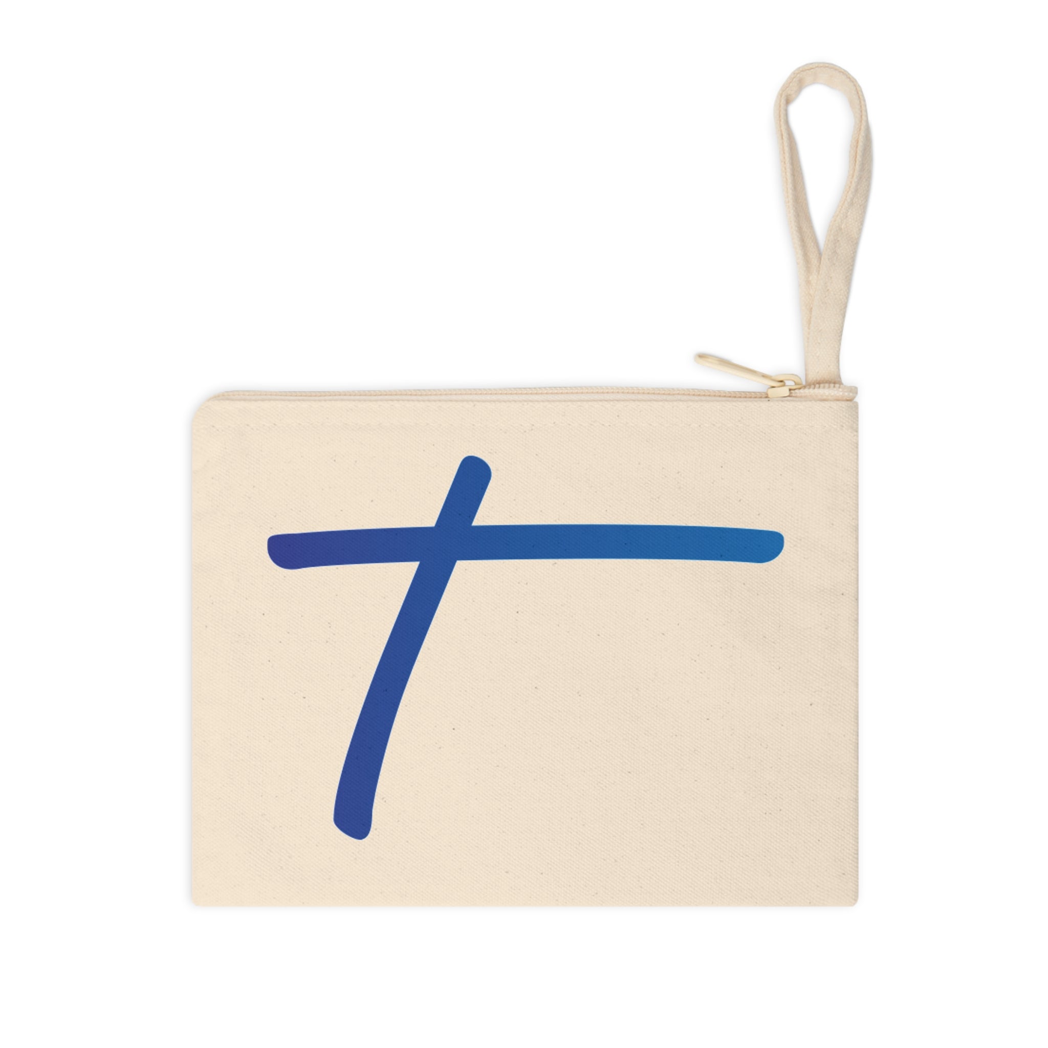 Canvas Zipper Pouch with Blue Brushstroke Cross — Minimalist Accessory Bag