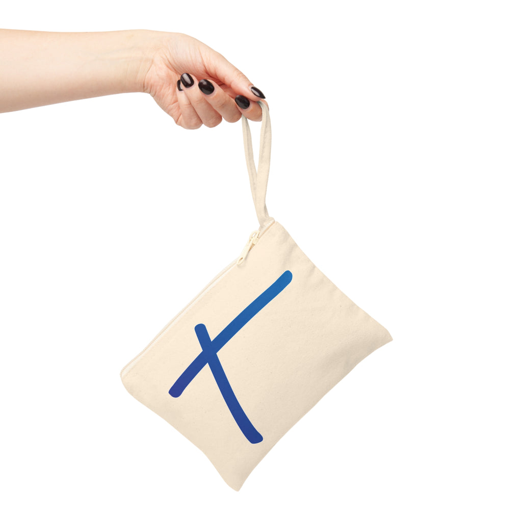 Canvas Zipper Pouch with Blue Brushstroke Cross — Minimalist Accessory Bag