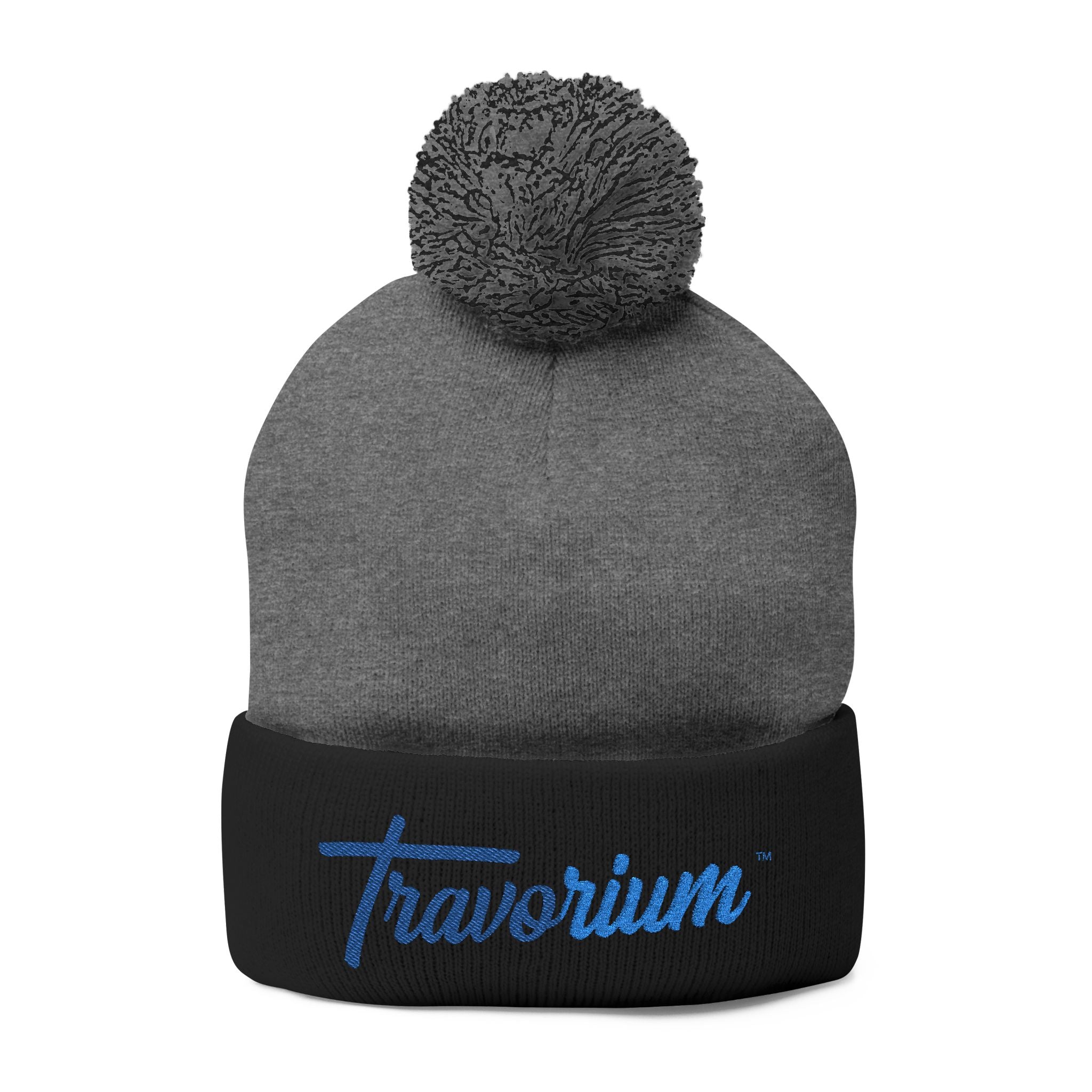 Travorium Embroidered Pom-Pom Beanie