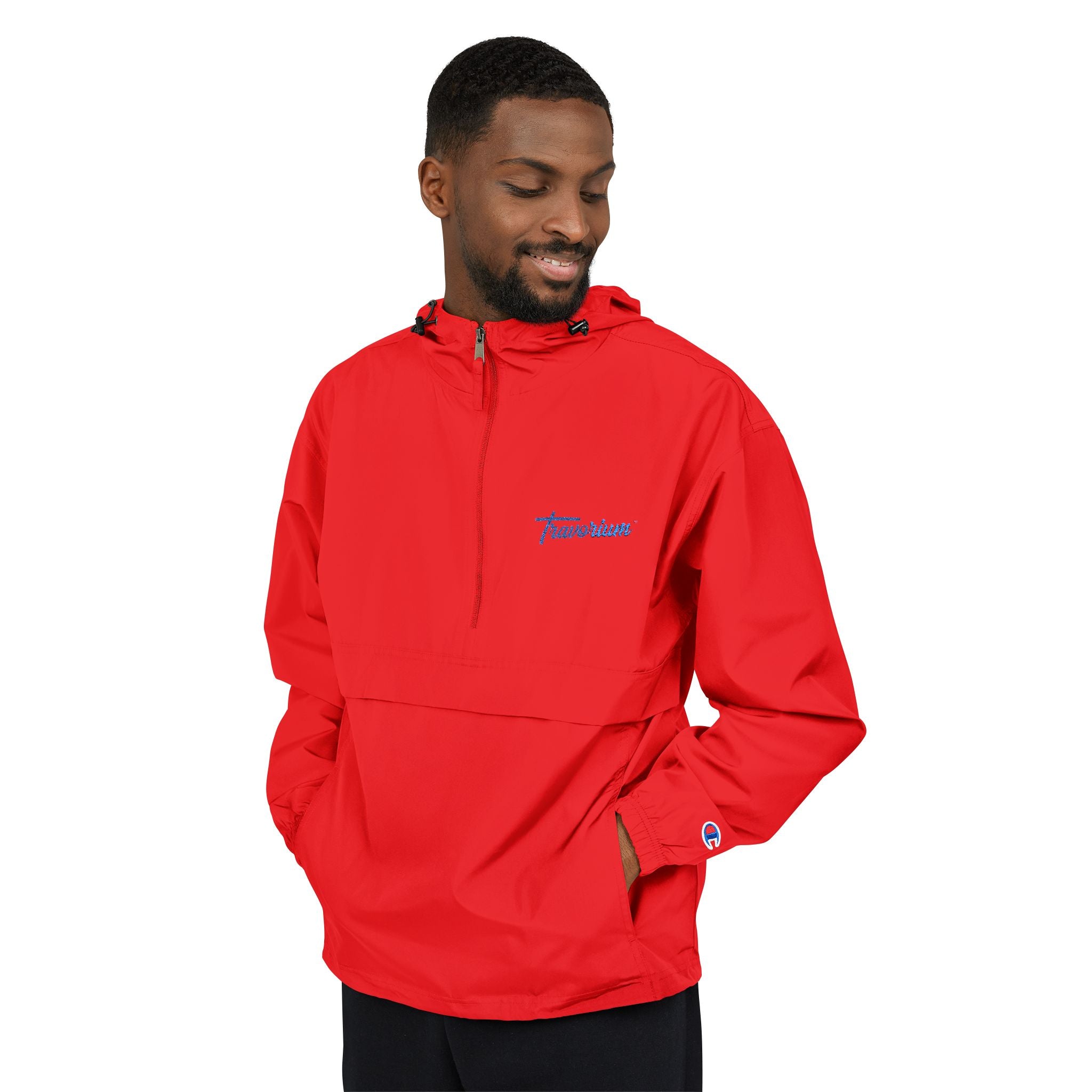 Packable Anorak Jacket — Lightweight Orange Windbreaker with Subtle Script Logo