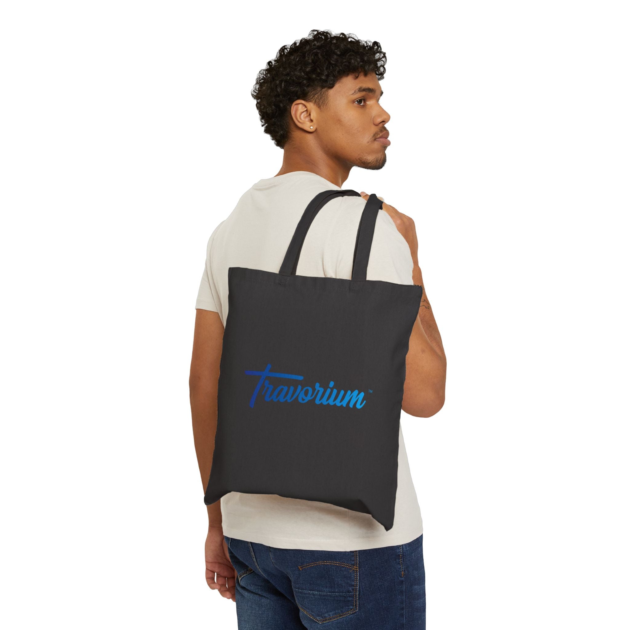 Canvas Tote Bag — Minimal Blue 'Travorium' Script Logo