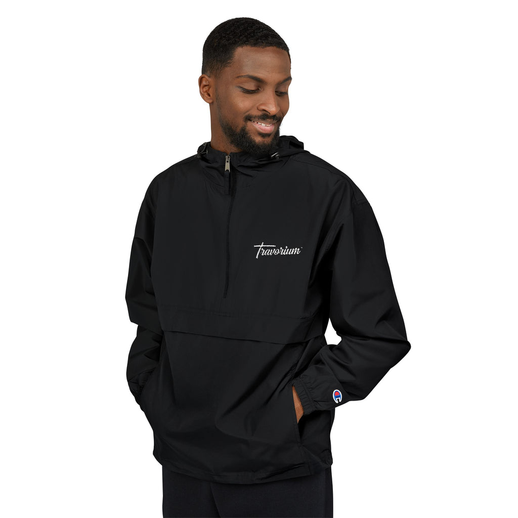Light Blue Packable Anorak Jacket — Champion Logo Windbreaker