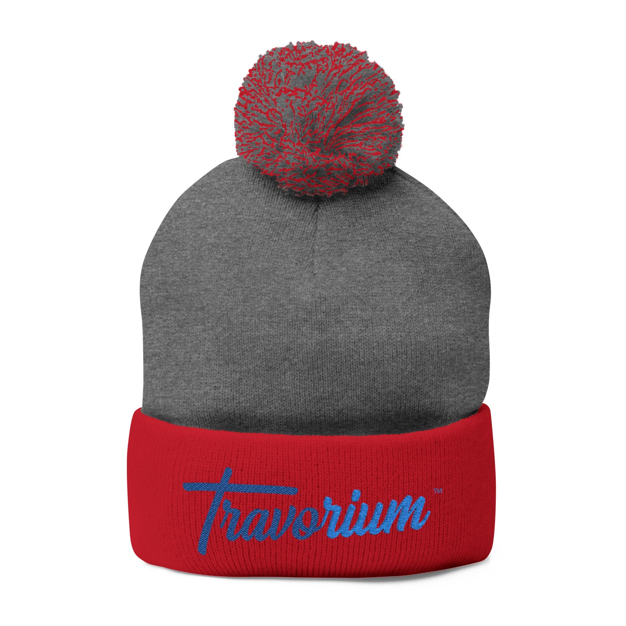 Travorium Embroidered Pom-Pom Beanie