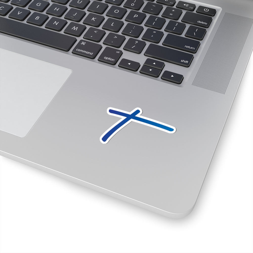 Blue Minimal Cross Sticker — Kiss-Cut Vinyl Decal for Laptop, Water Bottle & Gear