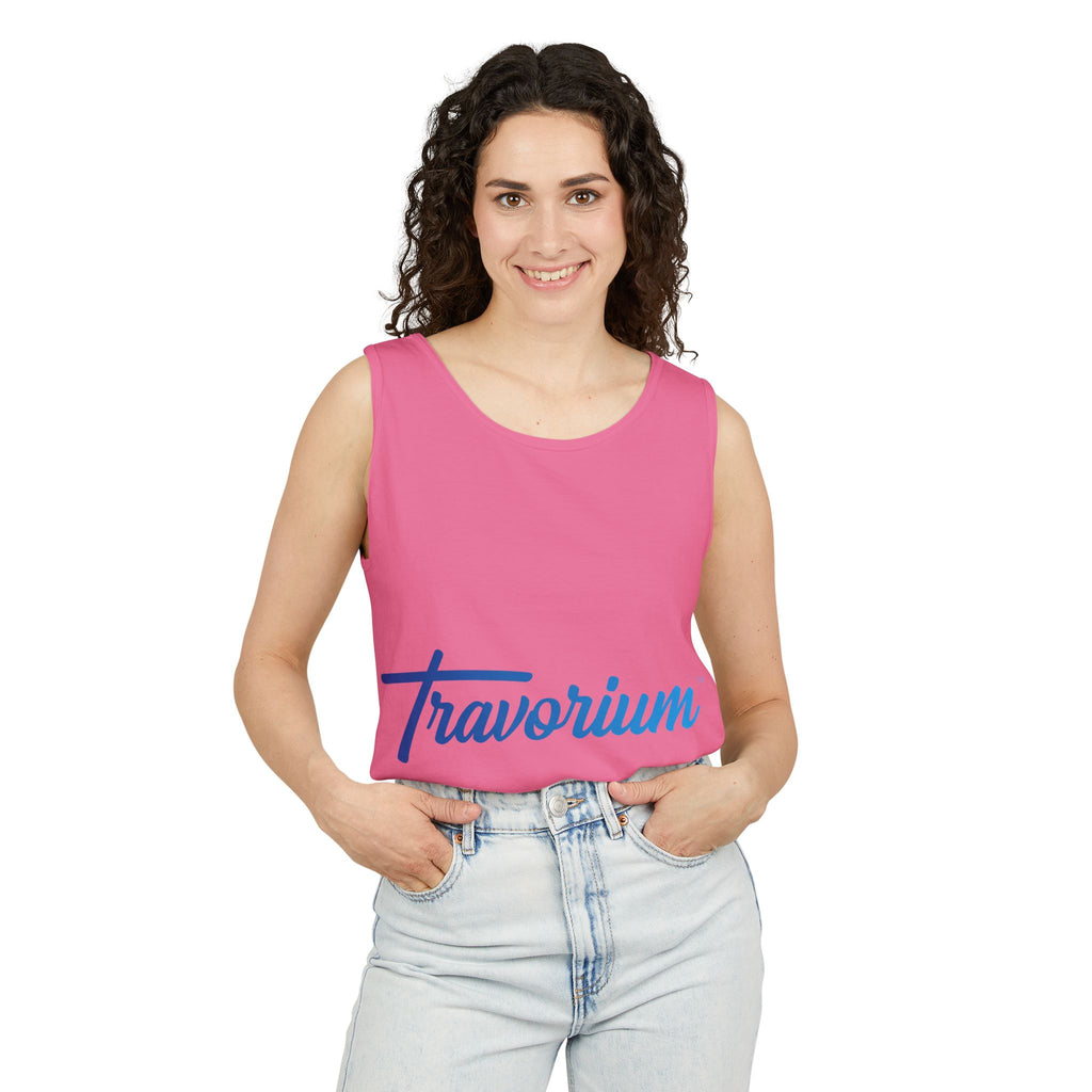 Travorium Script Logo Tank Top — Travel Lifestyle Graphic Tank