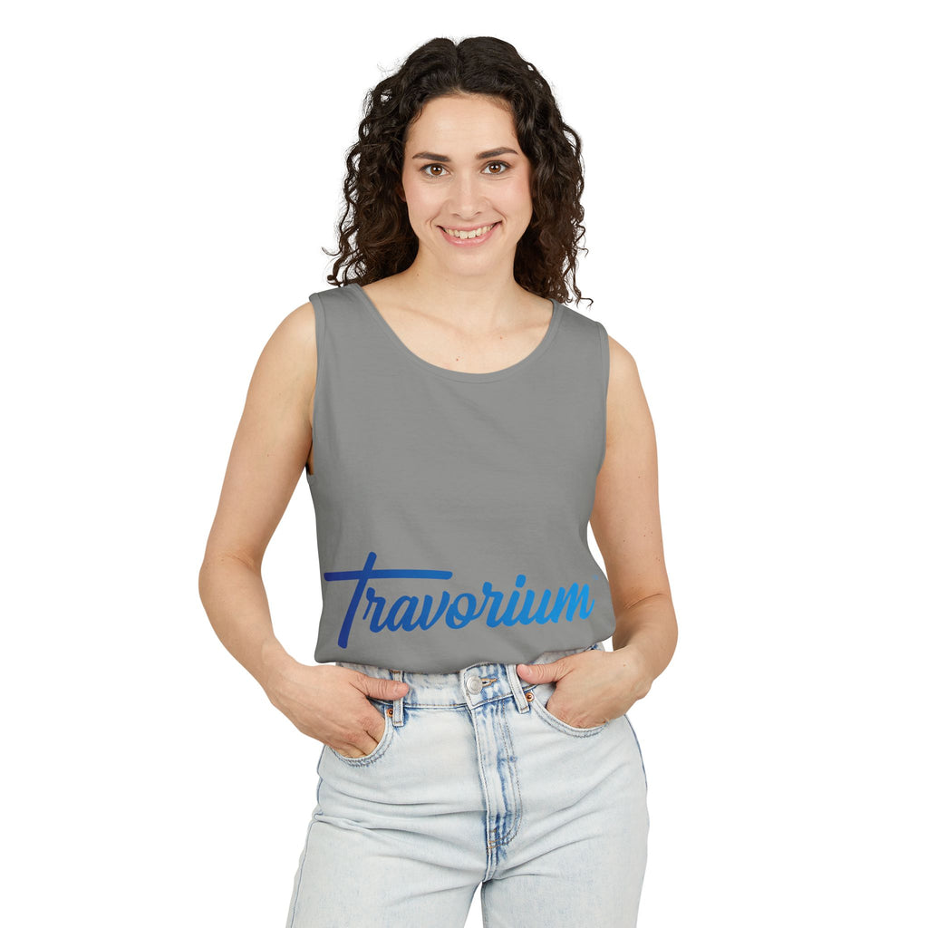 Travorium Script Logo Tank Top — Travel Lifestyle Graphic Tank