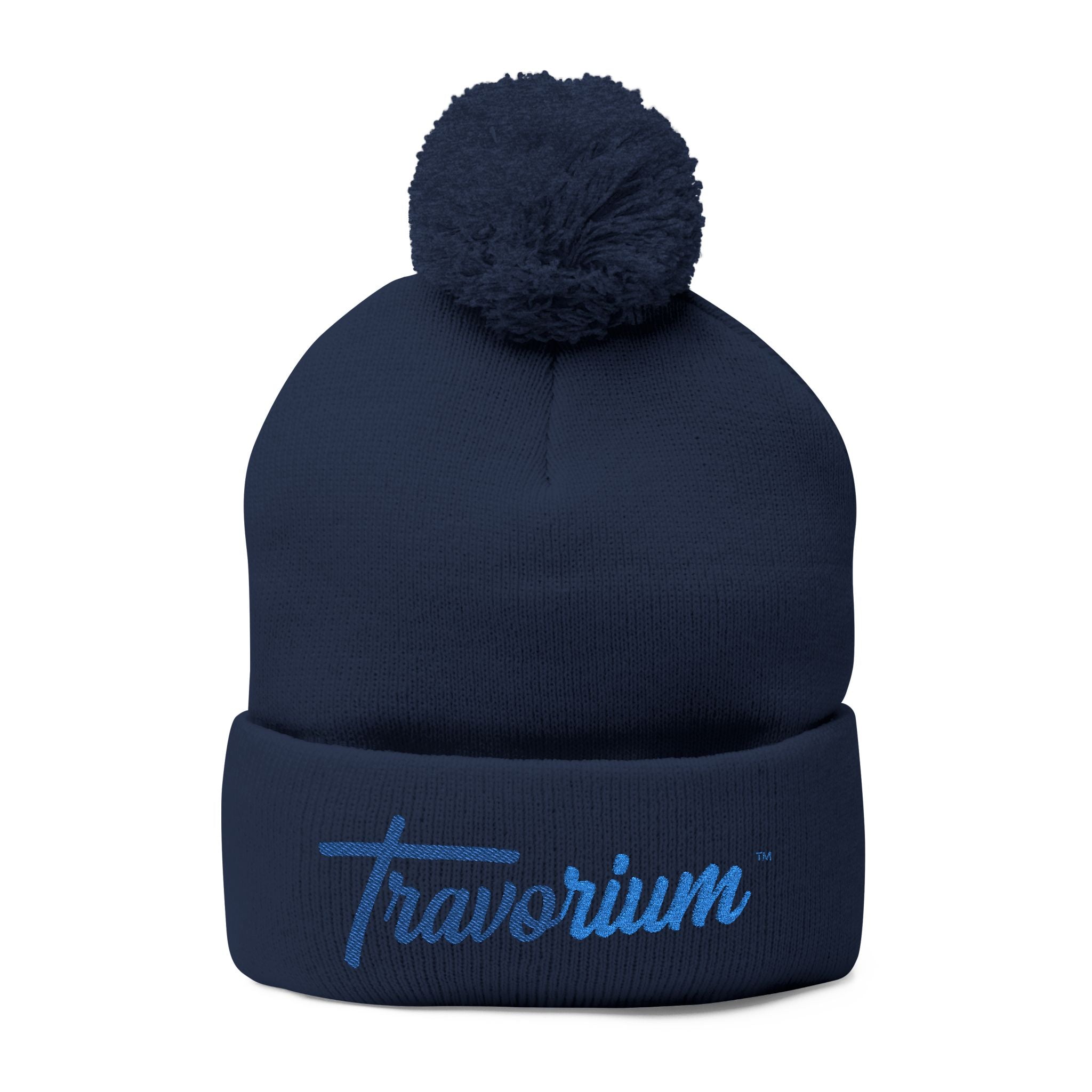 Travorium Embroidered Pom-Pom Beanie