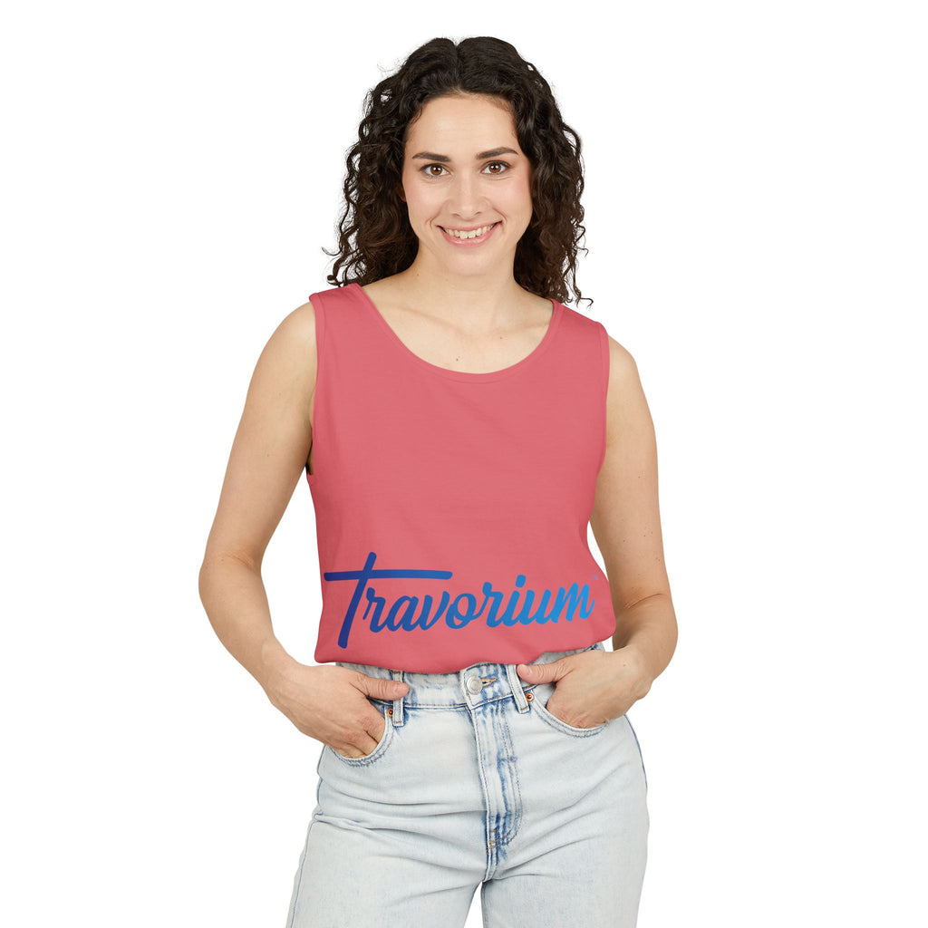 Travorium Script Logo Tank Top — Travel Lifestyle Graphic Tank