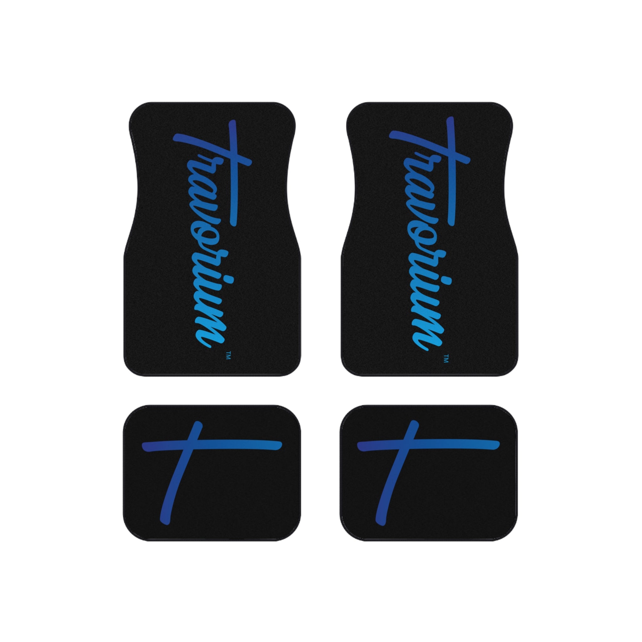 Car Mats — Personalized 'Travortium' Script Logo Floor Mat Set (4-piece)
