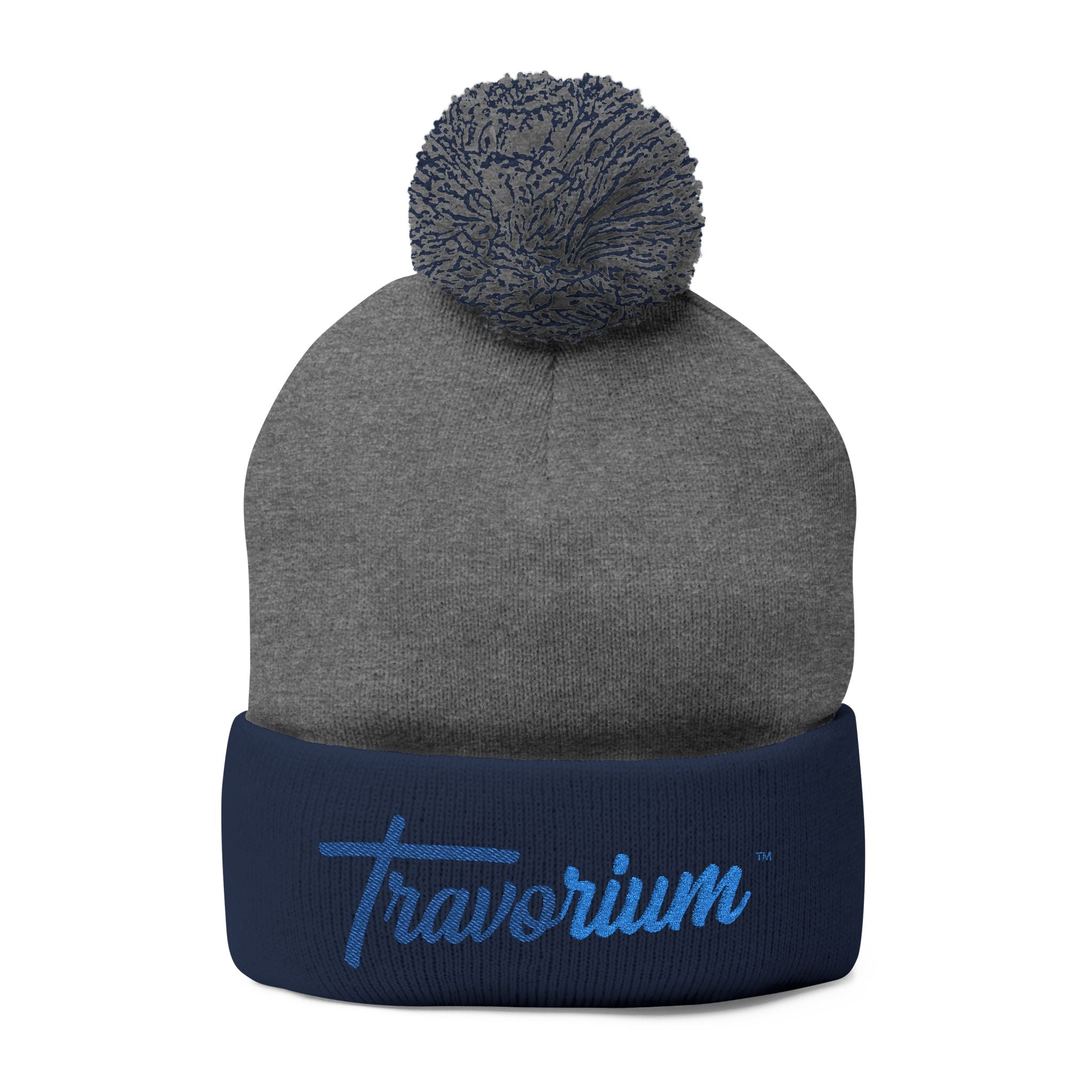 Travorium Embroidered Pom-Pom Beanie