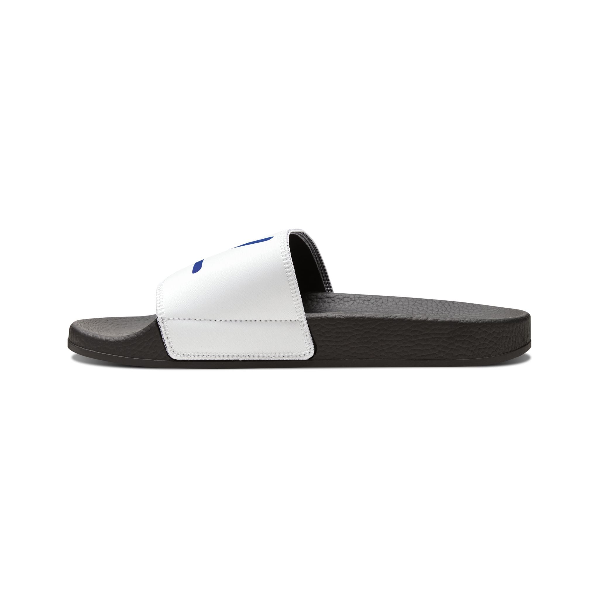 Youth Slide Sandals — Custom Removable Strap Slides (White, Script Logo)