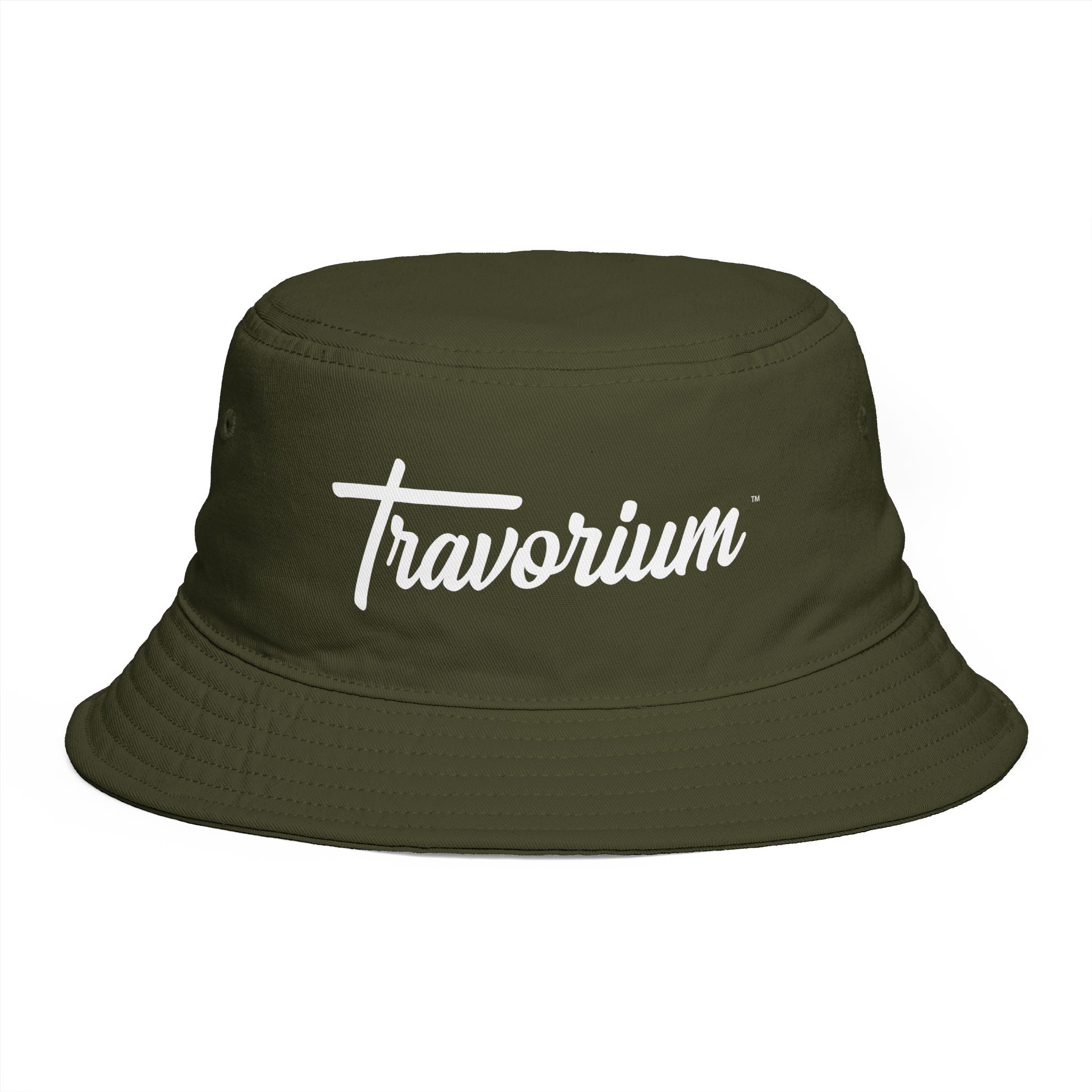 Travorium Script Brown Bucket Hat — Casual Travel & Streetwear Cap
