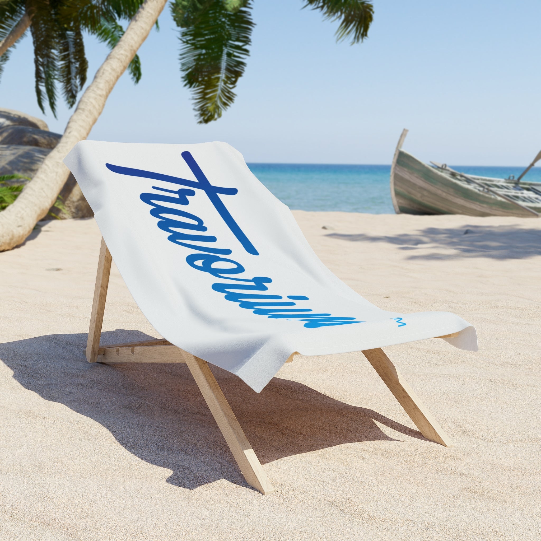 Travortium Script Beach Towel — Coastal Logo Towel for Pool & Vacation