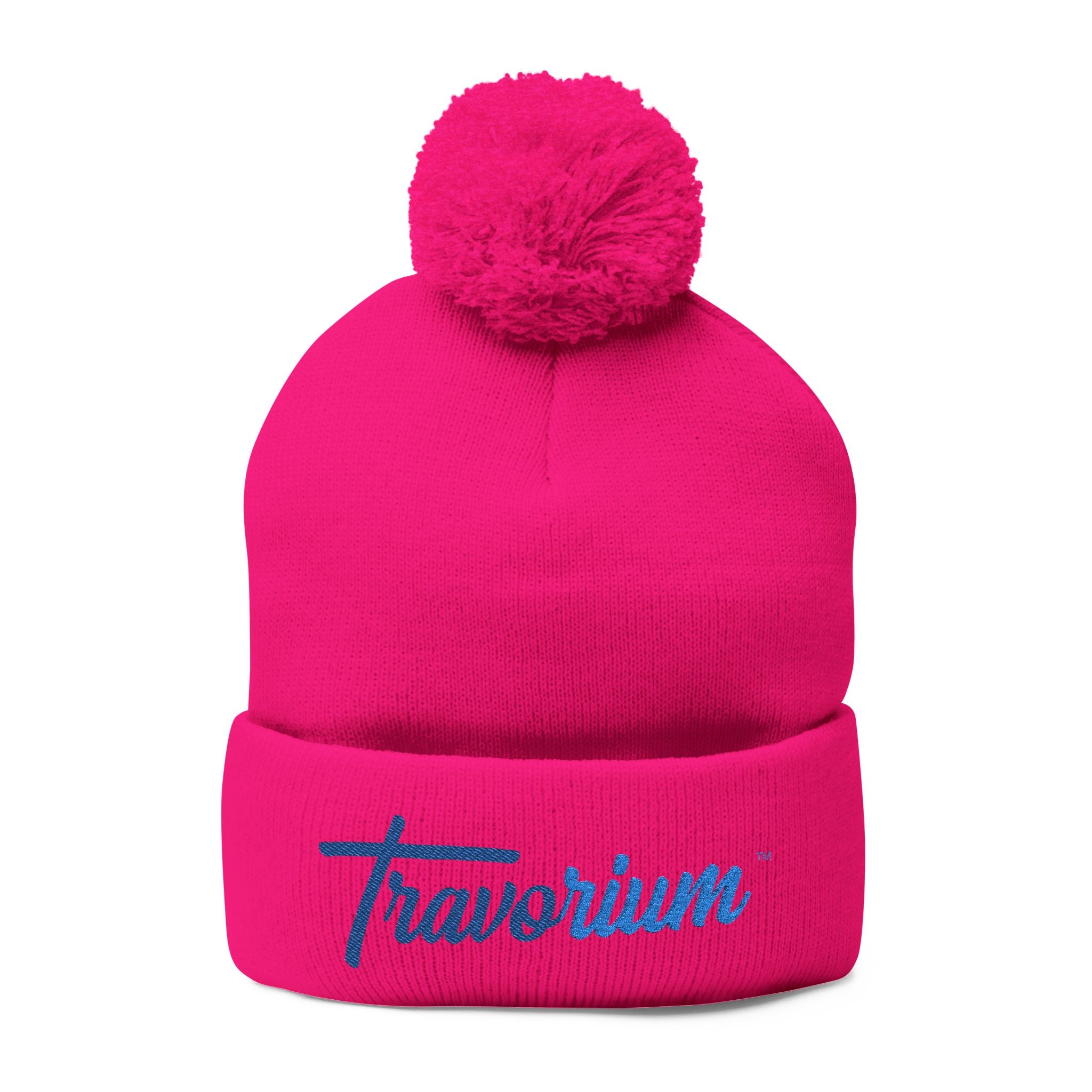 Travorium Embroidered Pom-Pom Beanie