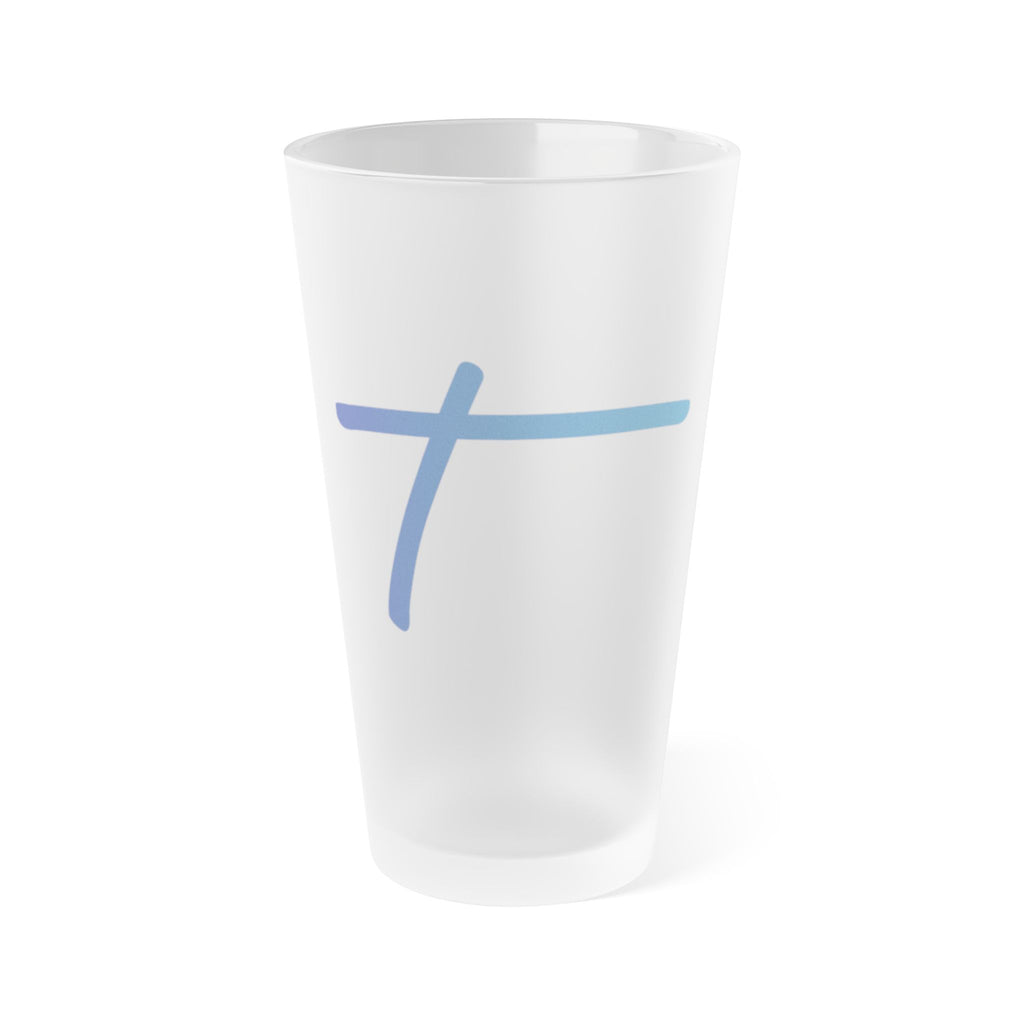 Frosted Pint Glass – Minimal Blue Cross 16oz