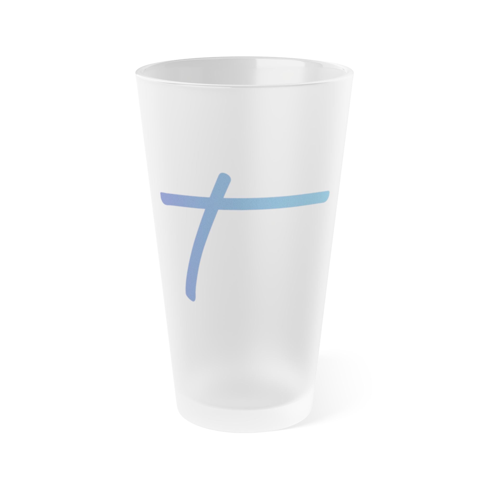 Frosted Pint Glass – Minimal Blue Cross 16oz