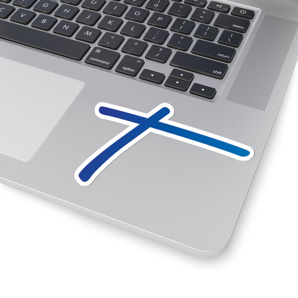 Blue Minimal Cross Sticker — Kiss-Cut Vinyl Decal for Laptop, Water Bottle & Gear