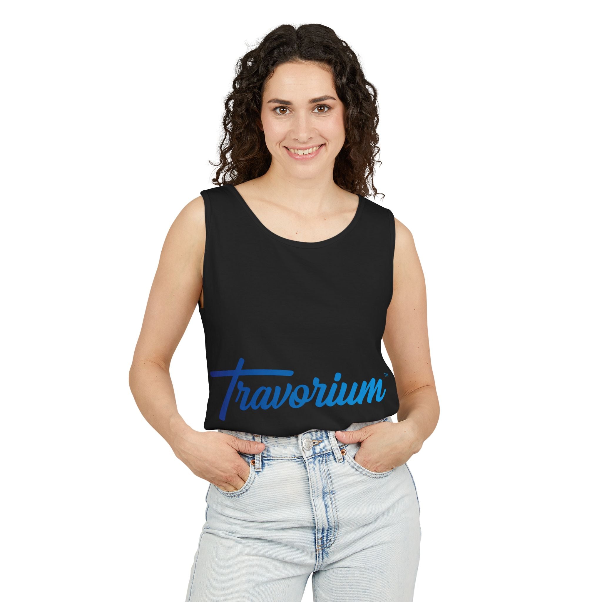 Travorium Script Logo Tank Top — Travel Lifestyle Graphic Tank