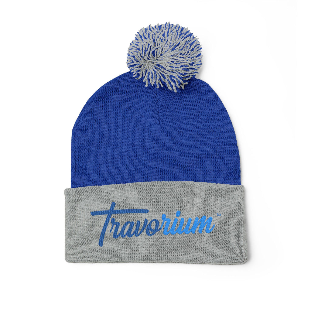 Pom-Pom Knit Cap — Embroidered 'Travorium' Winter Beanie